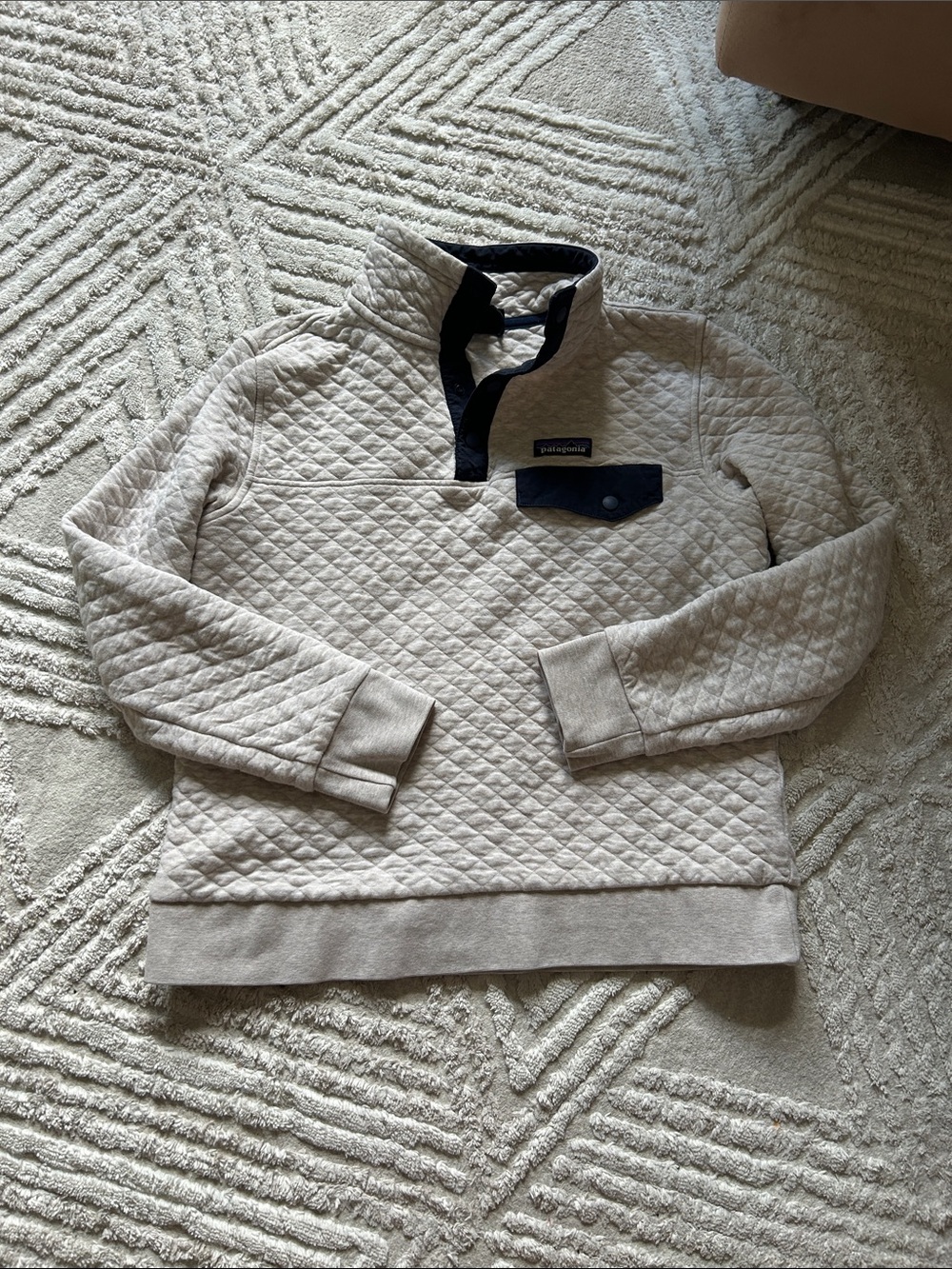 Patagonia women’s Quilted Zip Pullover - Cream with Navy Trim